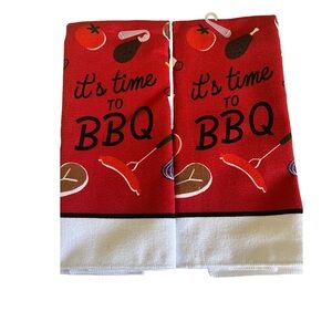 BBQ Dish Towels Set – “IT’S TIME TO BARBECUE”, 15” x 25” Kitchen Towels Set of 2